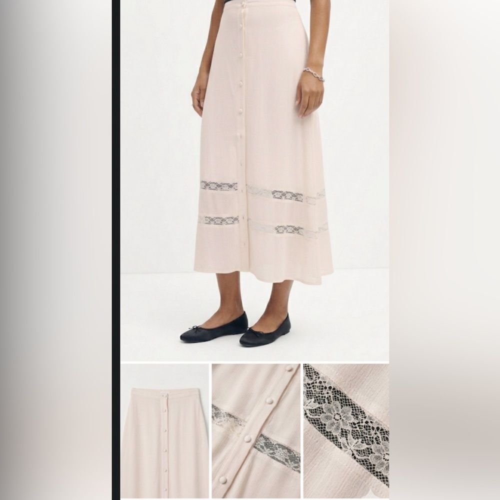 Reformation Cream Maxi Woods Skirt with Lace Detail